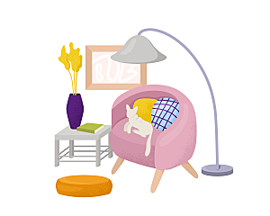 沙发与花瓶家居家具矢量插画元素