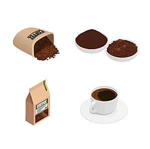 咖啡豆包装售卖制作摘制作等距立体图标