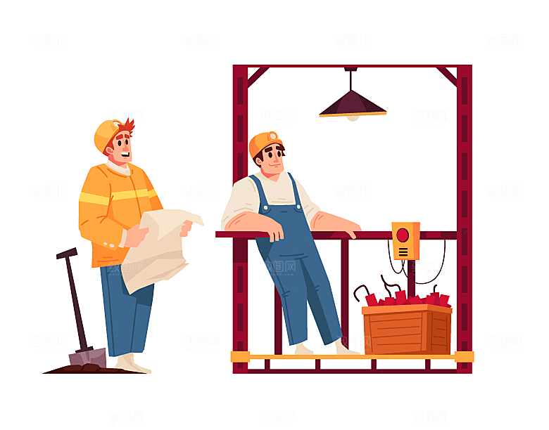 开采矿工人矢量卡通插画