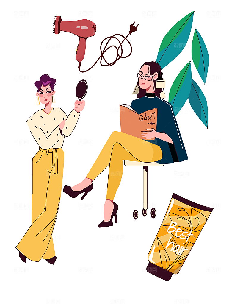 时尚美发护发矢量插画