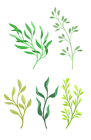 手绘水彩绿植树叶矢量元素