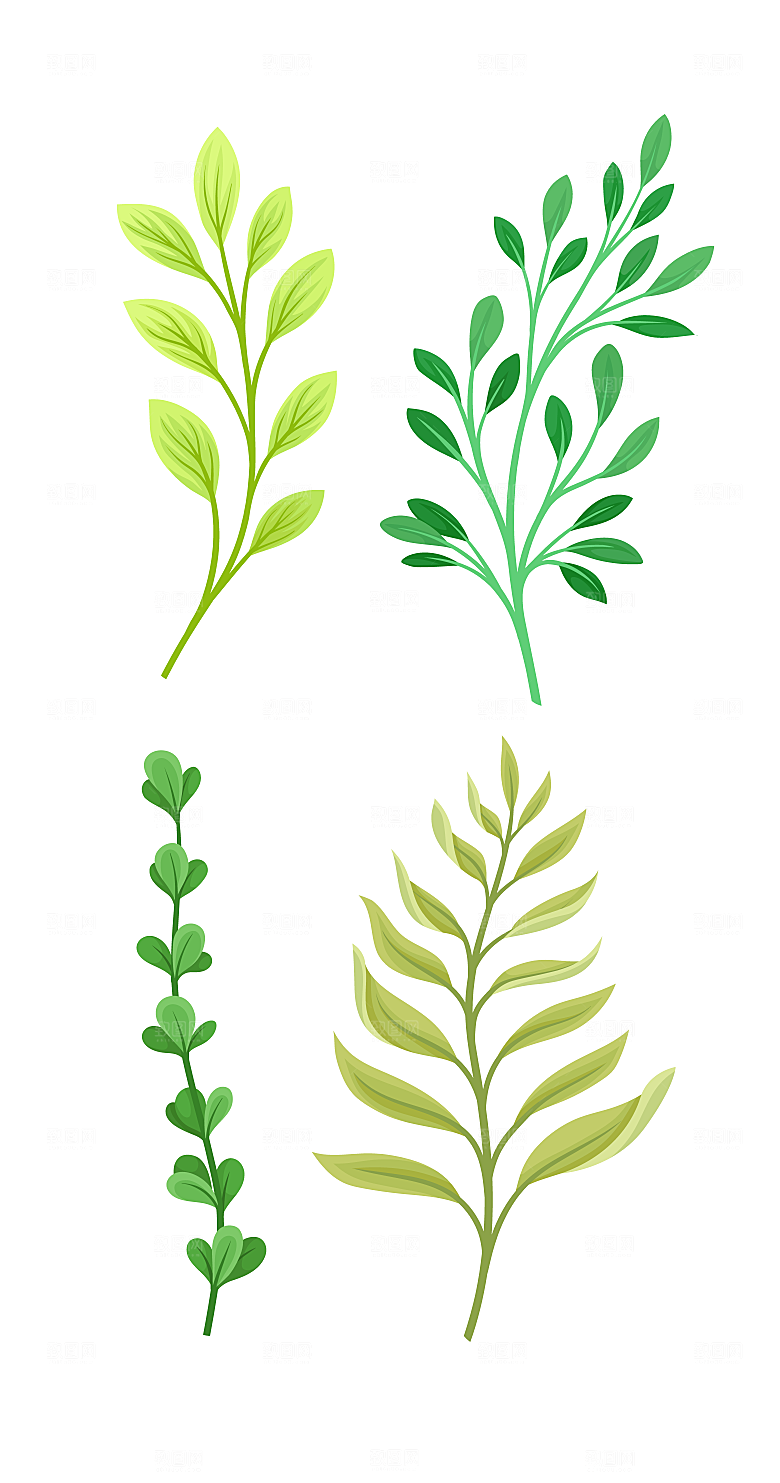 手绘水彩绿植树叶矢量元素