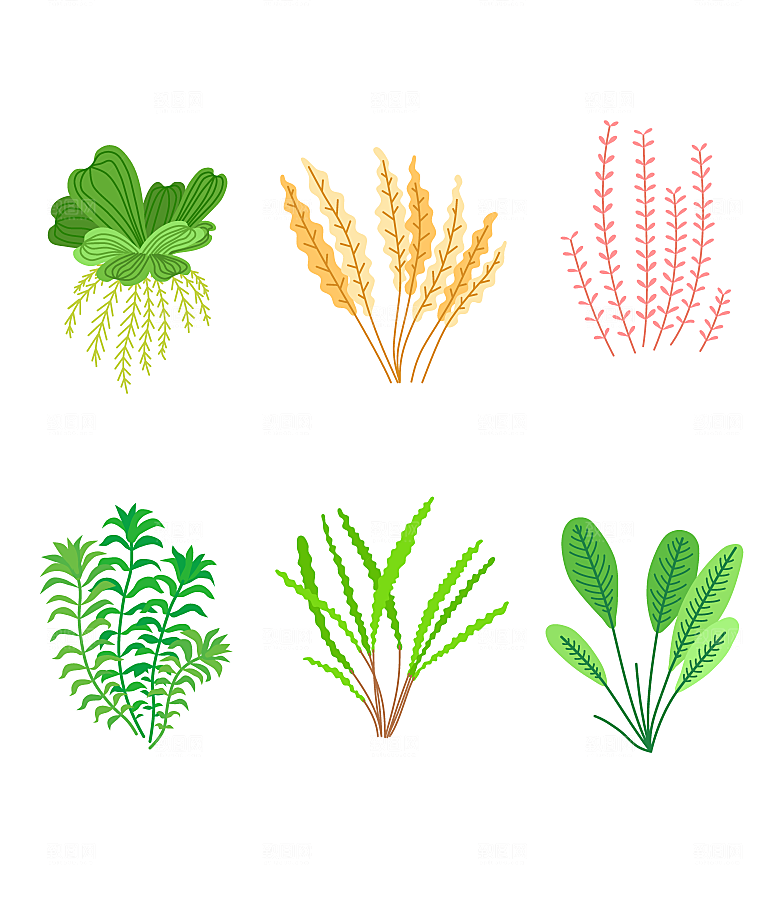 手绘卡通绿植树叶矢量元素