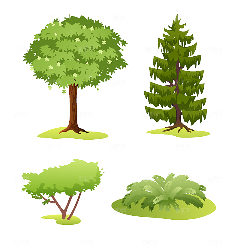 手绘公园草木绿植矢量元素
