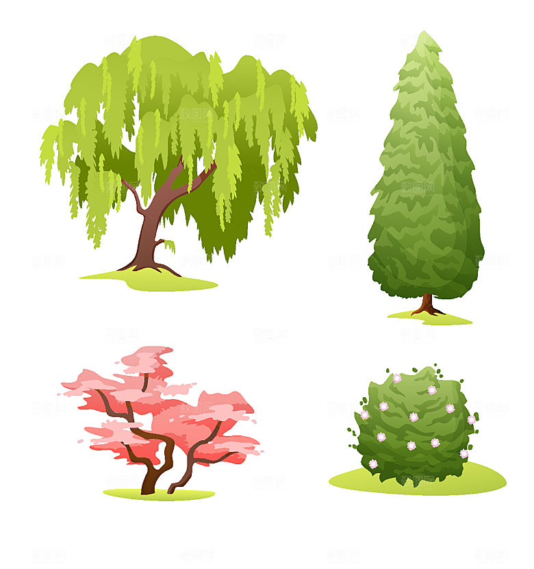 手绘公园草木绿植矢量元素