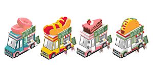 美食快餐餐车立体图标插画元素