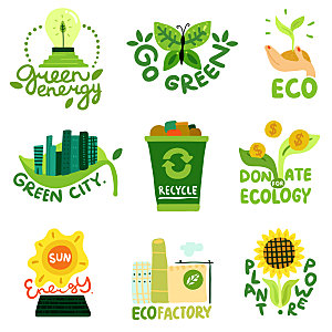 绿色城市生态工厂矢量贴纸标签元素