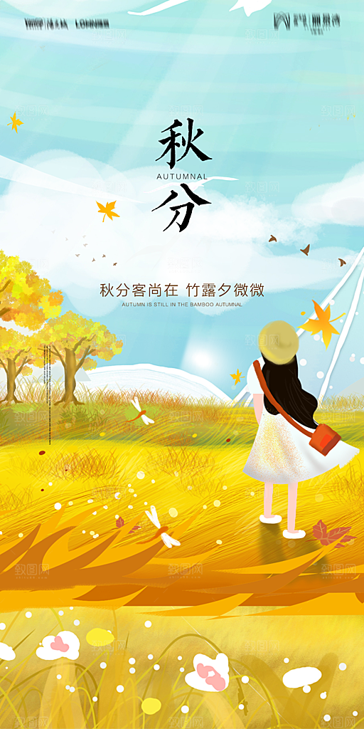 地产二十四节气秋分简约大气海报