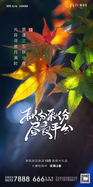 地产二十四节气秋分简约大气海报