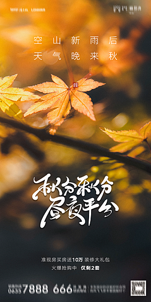 地产二十四节气秋分简约大气海报