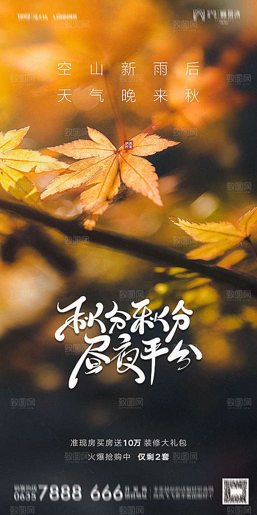 地产二十四节气秋分简约大气海报