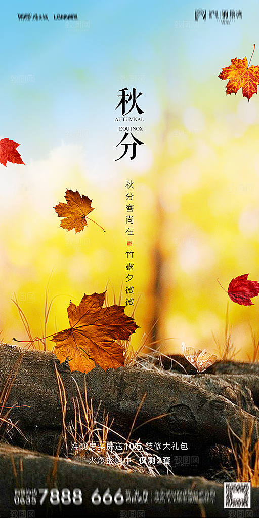 地产二十四节气秋分简约大气海报