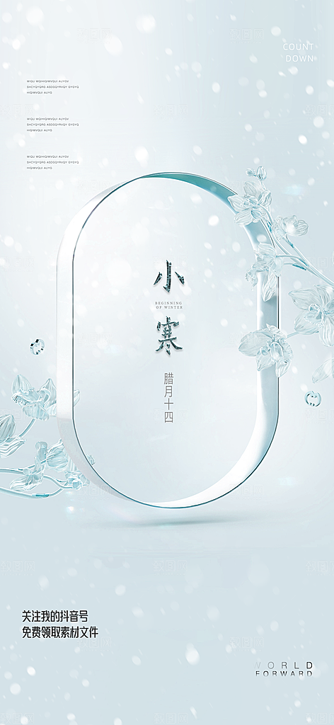 中国传统节气小寒简约中国风手机海报