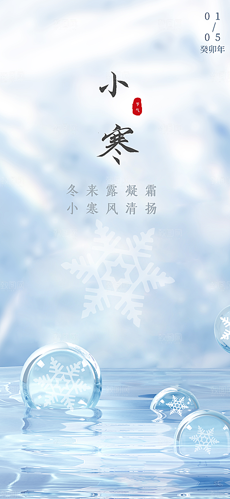 中国传统节气小寒简约中国风手机海报