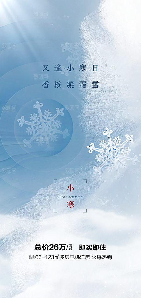 中国传统节气小寒简约中国风手机海报