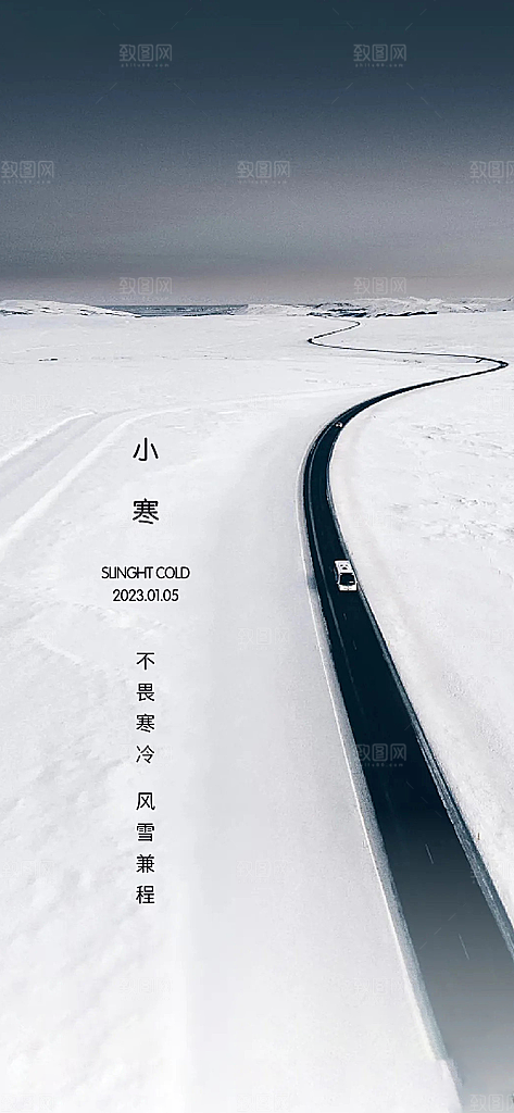 中国传统节气小寒简约中国风手机海报
