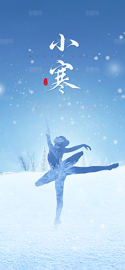 中国传统节气小寒简约中国风手机海报