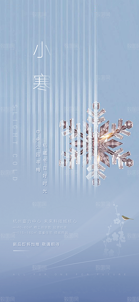中国传统节气小寒简约中国风手机海报