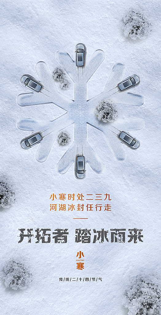中国传统节气小寒简约中国风手机海报