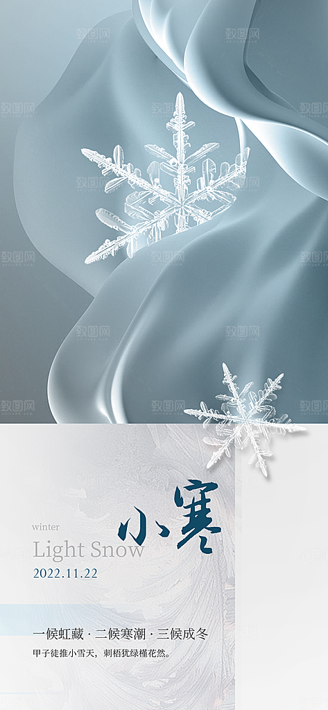 中国传统节气小寒简约中国风手机海报