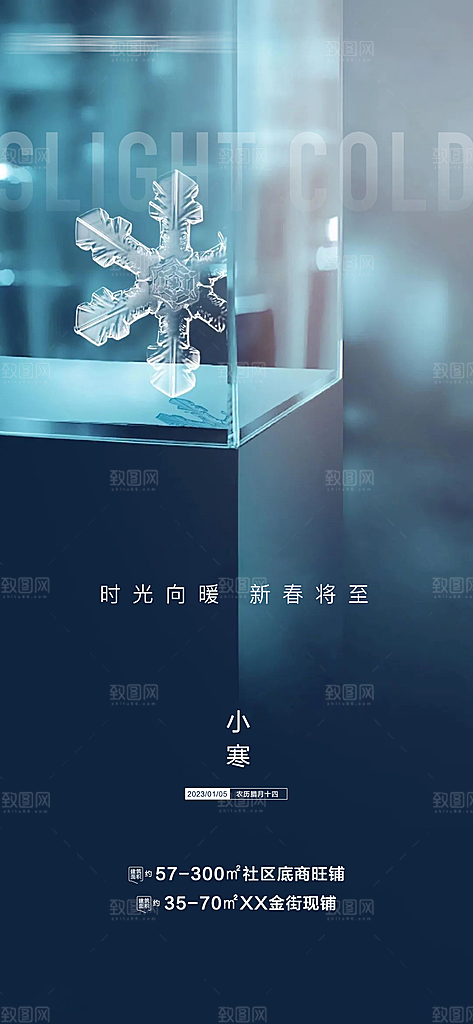 中国传统节气小寒简约中国风手机海报