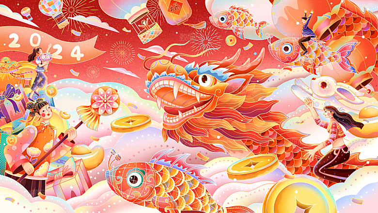 国潮新年龙年插画