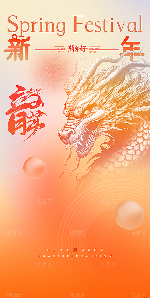 2024龙年新年红色喜庆手机海报