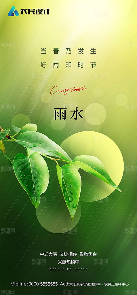 地产二十四节气雨水简约大气海报