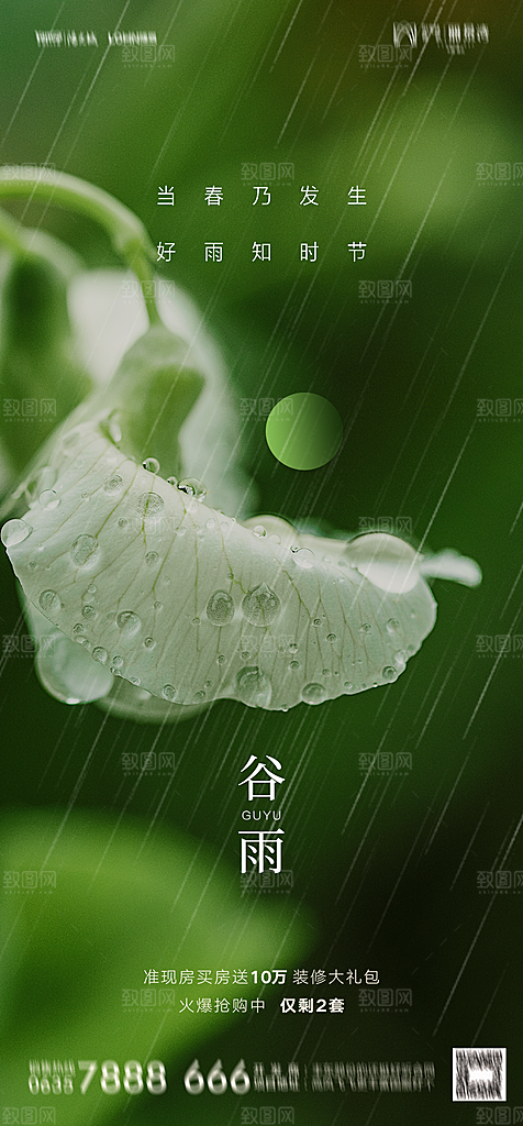 地产二十四节气雨水简约大气海报