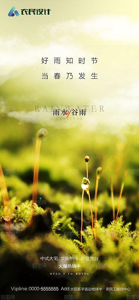 地产二十四节气雨水简约大气海报
