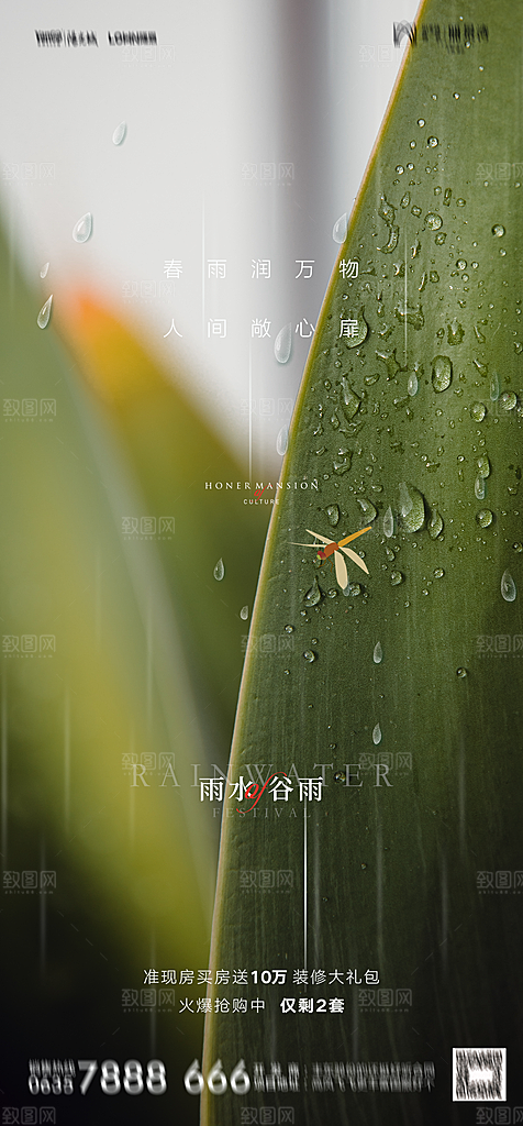 地产二十四节气雨水简约大气海报