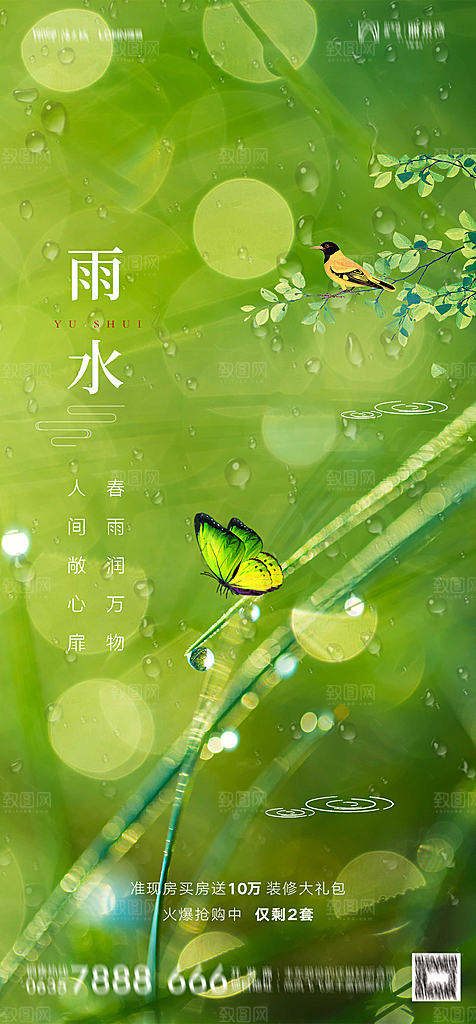 地产二十四节气雨水简约大气海报