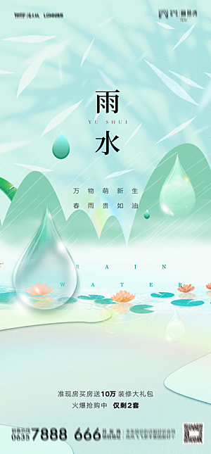 地产二十四节气雨水简约大气海报