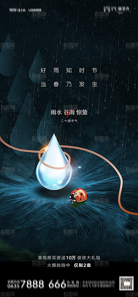 地产二十四节气雨水简约大气海报