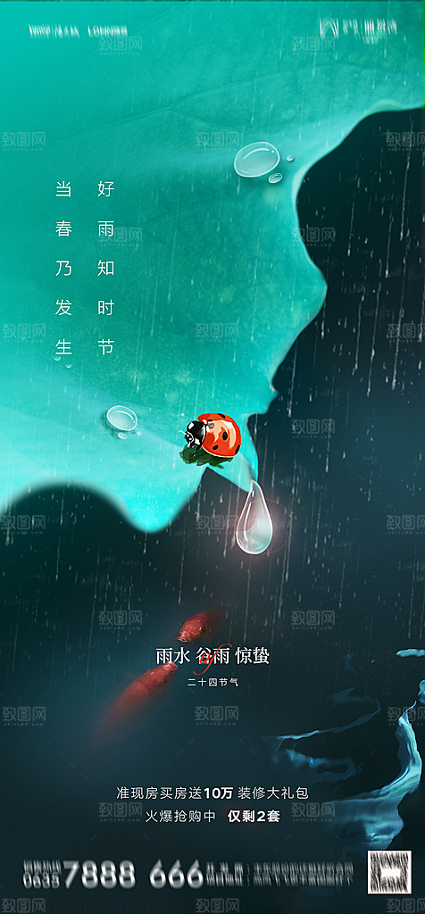 地产二十四节气雨水简约大气海报