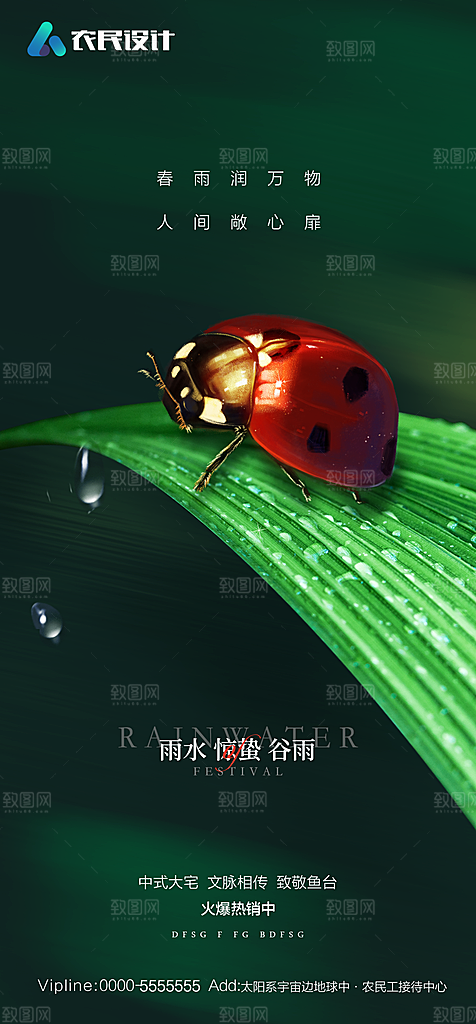 地产二十四节气雨水简约大气海报