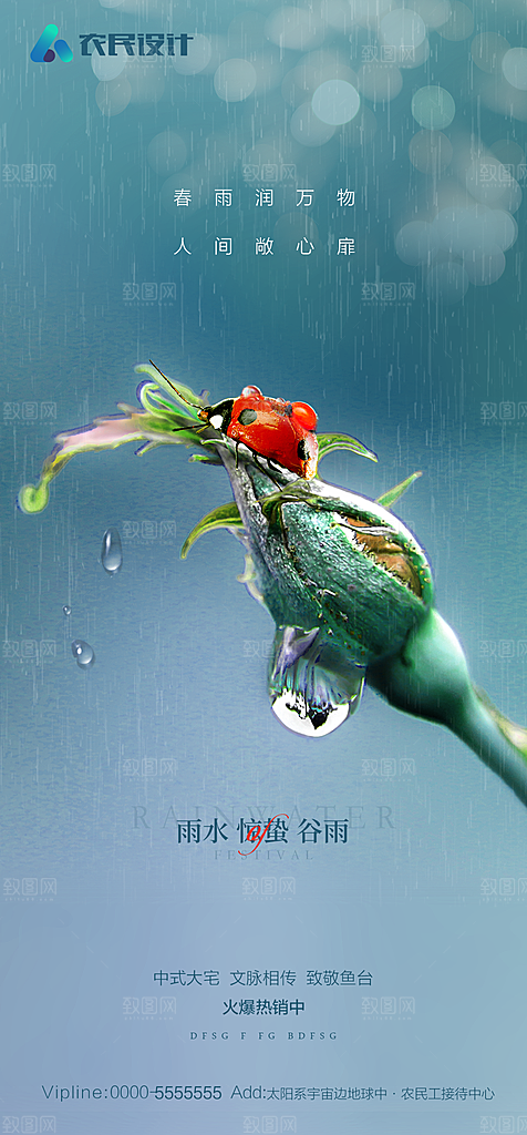 地产二十四节气雨水简约大气海报