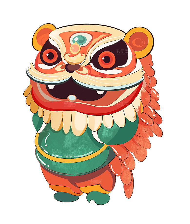 卡通舞狮元素春节新春