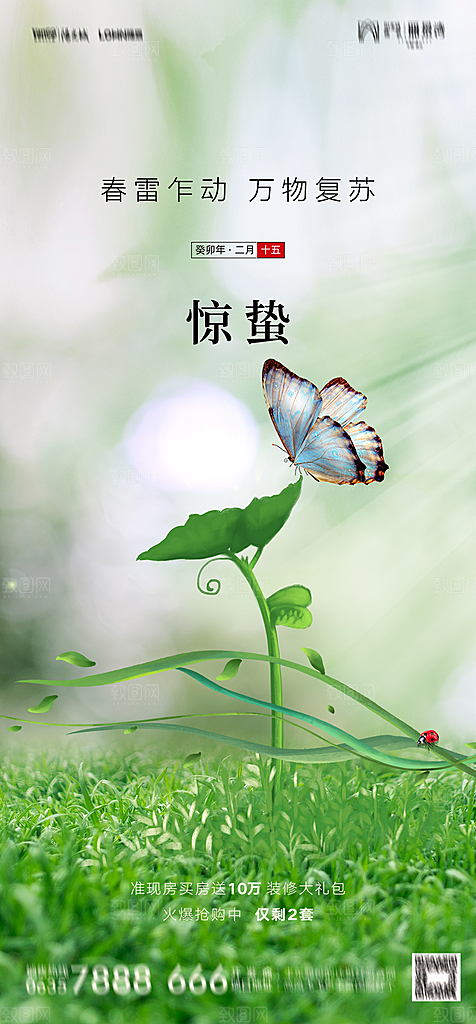 地产二十四节气惊蛰简约大气海报