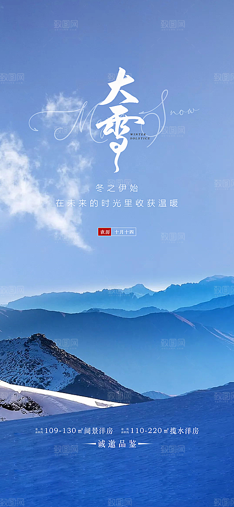 中国传统节大雪简约素雅手机海报
