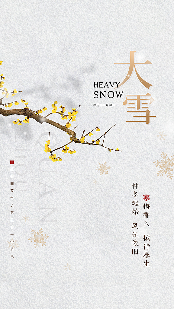 中国传统节大雪简约素雅手机海报