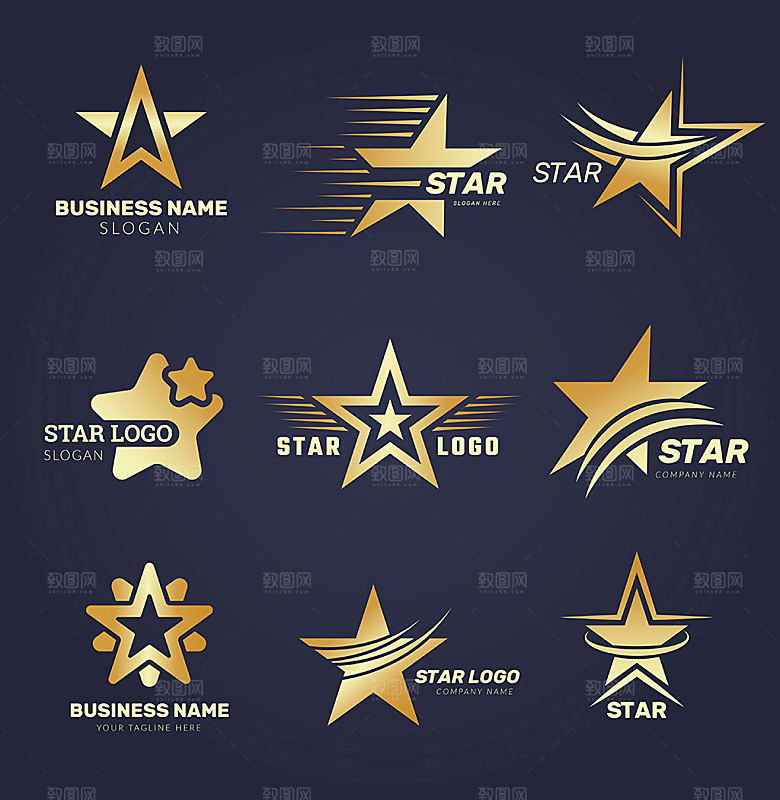 亮金色五角星商业LOGO模板