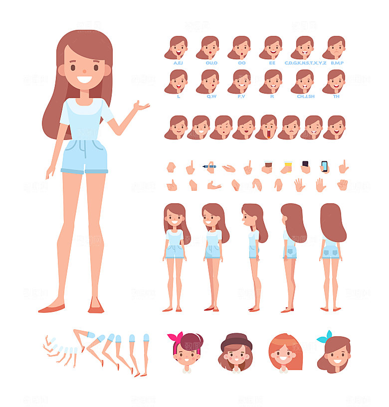 可爱女孩扁平风人物插画元素