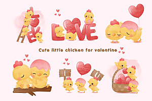 爱情情侣小鸡吉祥物元素
