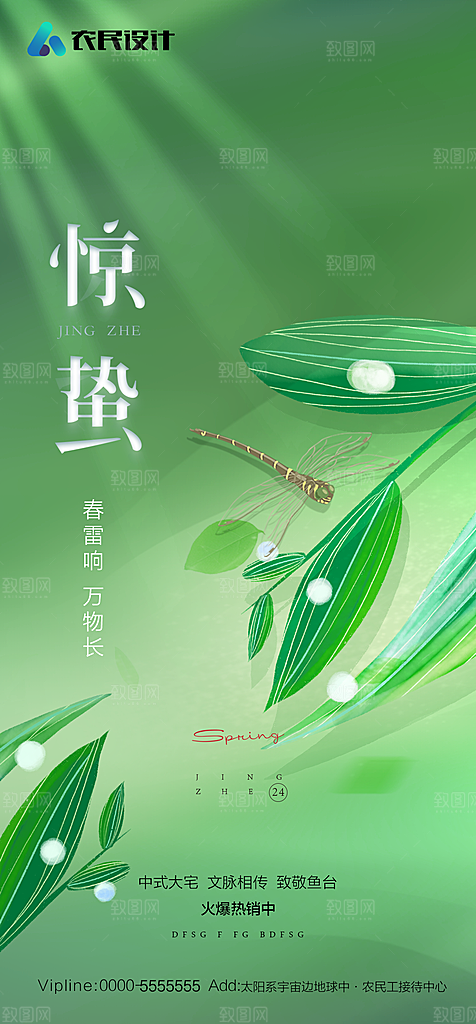 地产二十四节气惊蛰简约大气海报