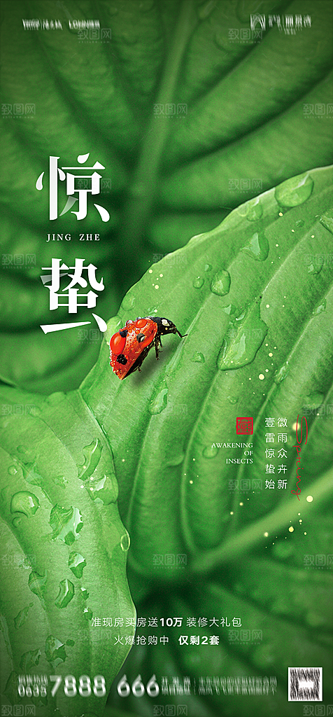 地产二十四节气惊蛰简约大气海报