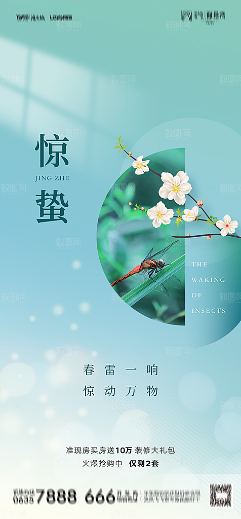 地产二十四节气惊蛰简约大气海报