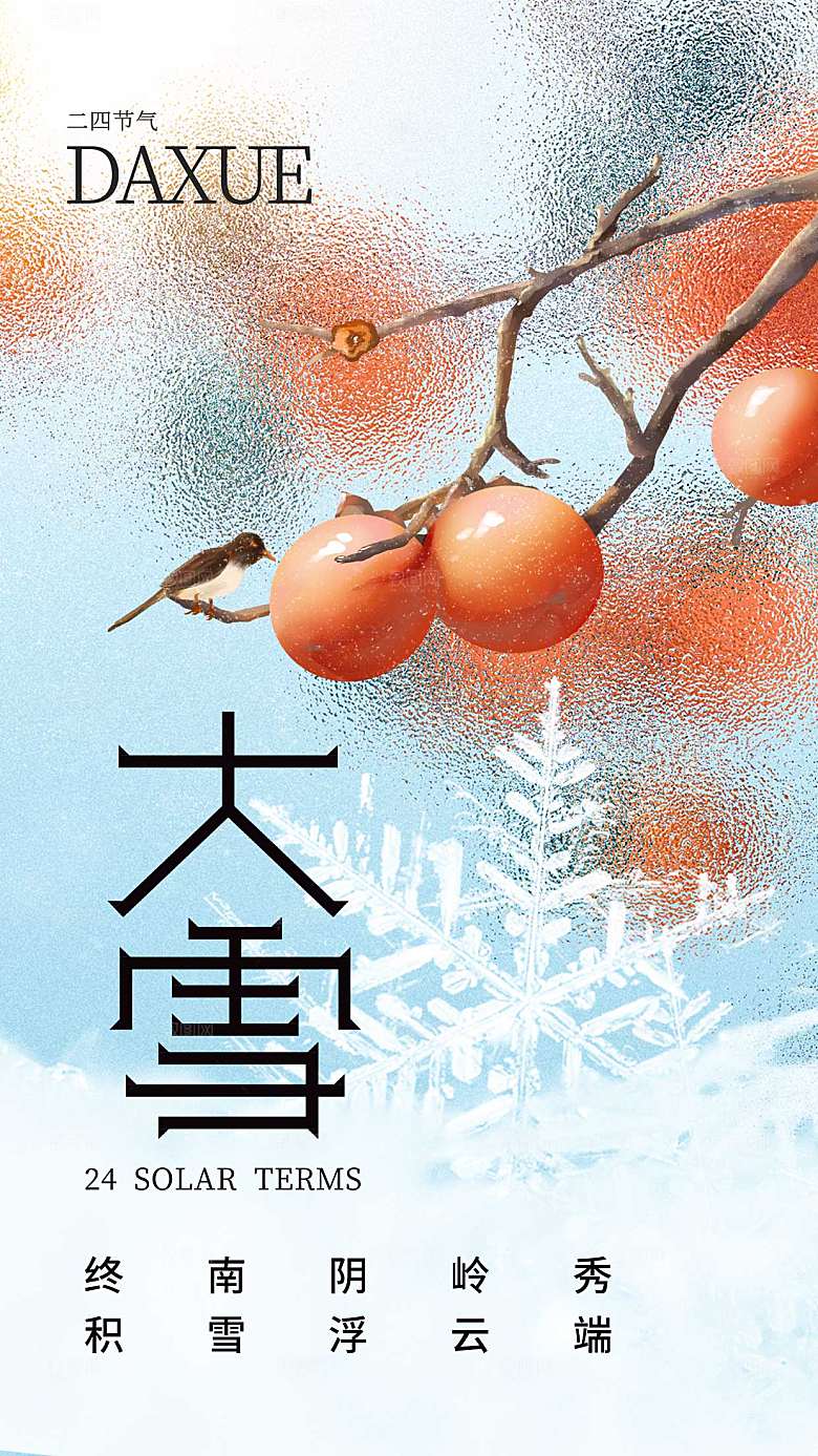 玻璃风大雪节气全屏海报