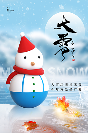 蓝色3D风大雪节气海报