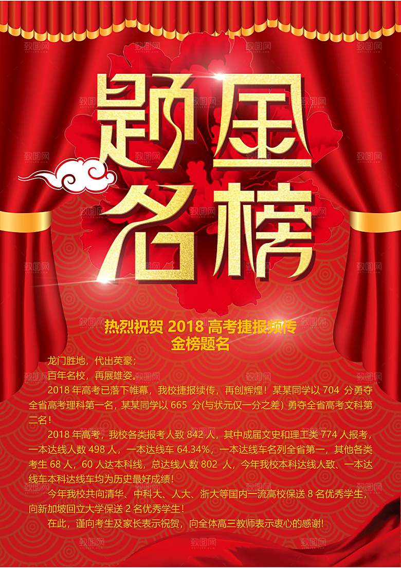 红色喜报战报金榜题名报光荣榜录取通知书
